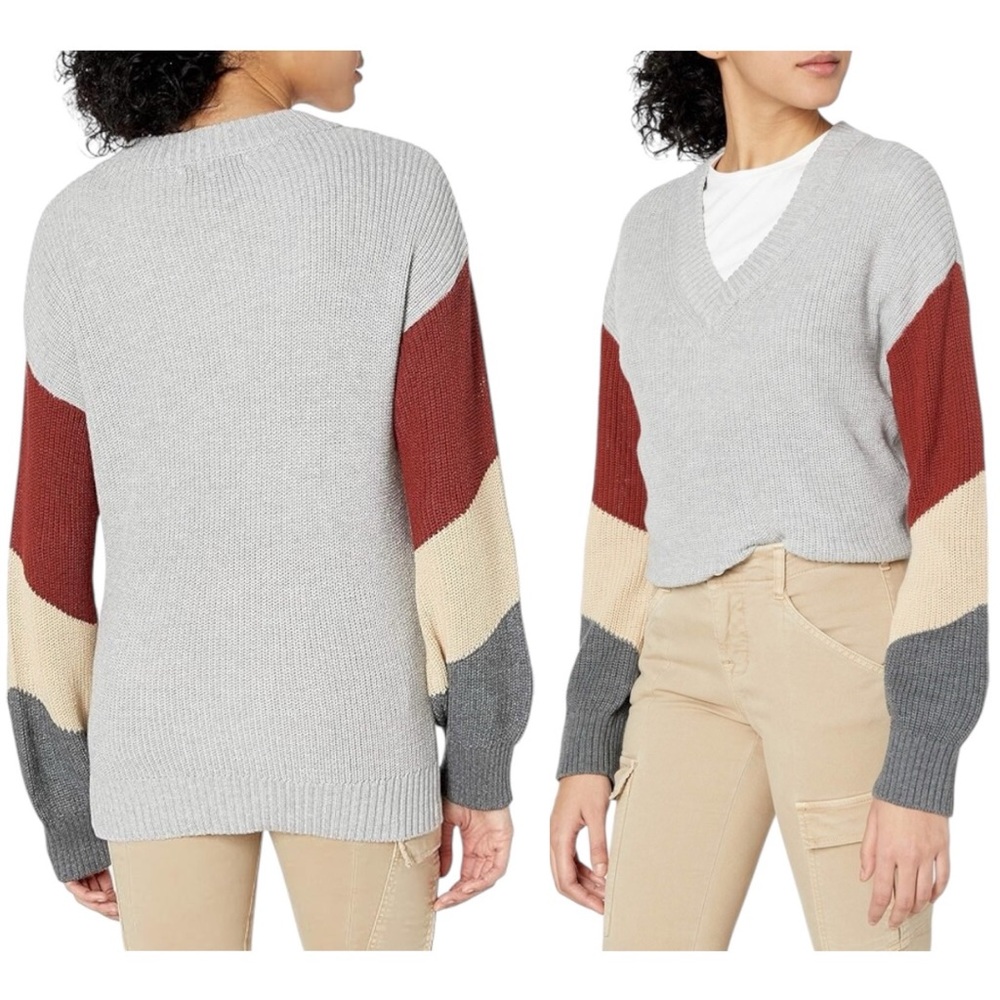 BCBGeneration V-neck Knit Sweater Colorblock Lantern Sleeves Grey Women’… - Picture 16 of 16